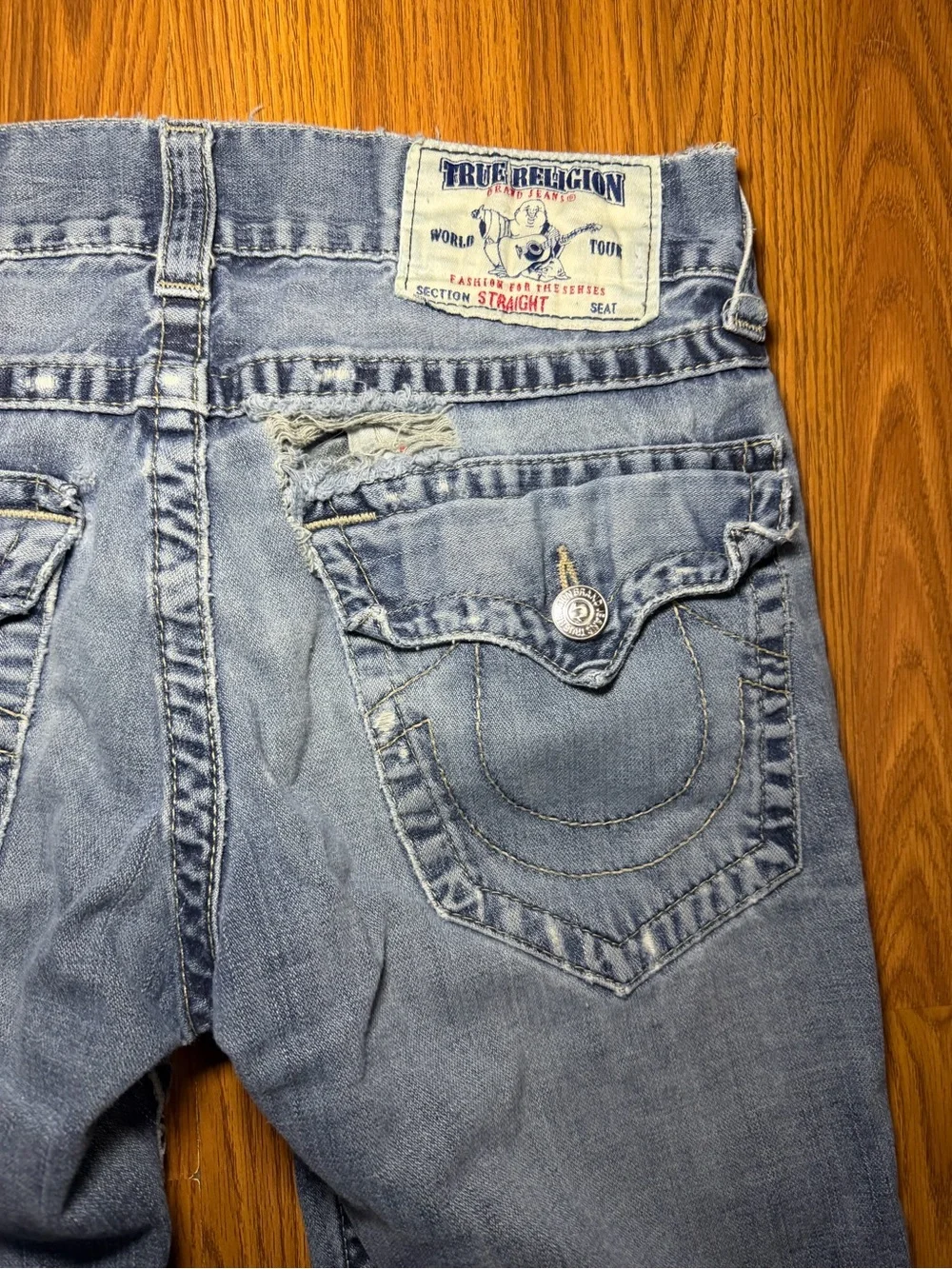VTG Y2K True Religion Ricky Relaxed Straight Worn Ripped Flap Pocket 31x32